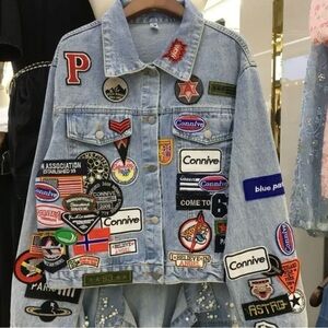 AKIRA Blue Jean Jacket with Multicolor Patches